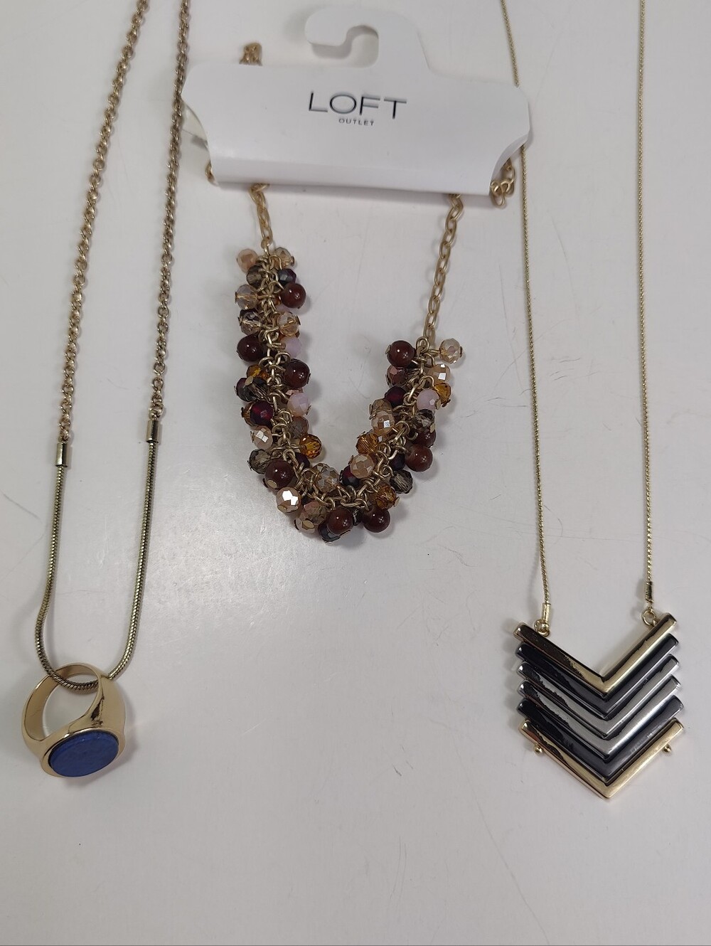 NWT LOFT Outlet 3pc Necklace Bundle Gold Tone Chevron Statement Layered Jewelry